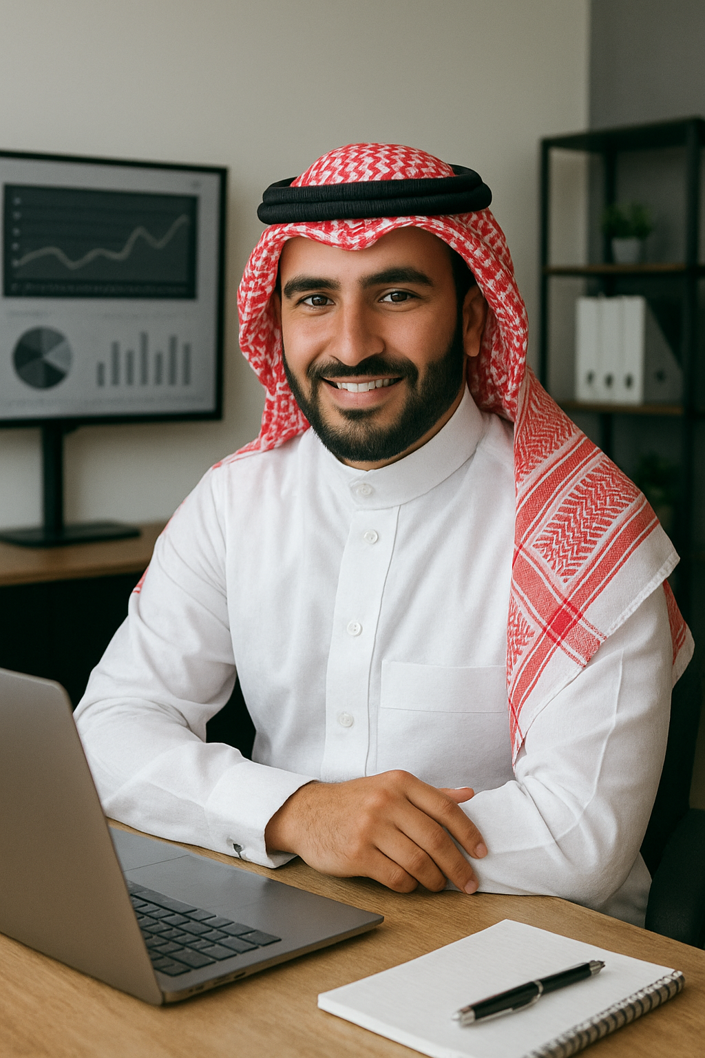Professional Saudi businessman in traditional thobe